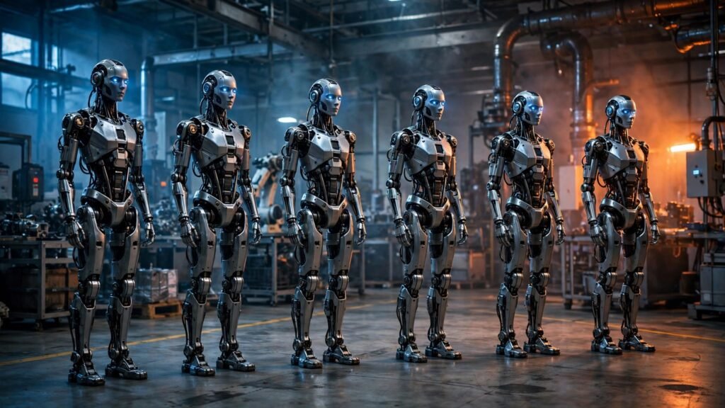 A humanoid robot standing in an industrial facility, illustrating the IFR's first-ever tally of humanoid robot sales