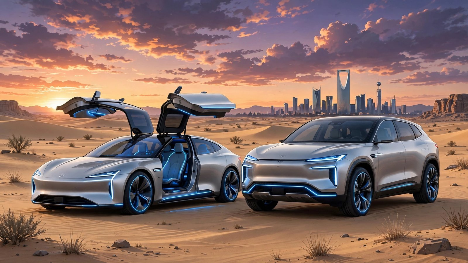Ceer Exobot electric sedan and SUV in desert