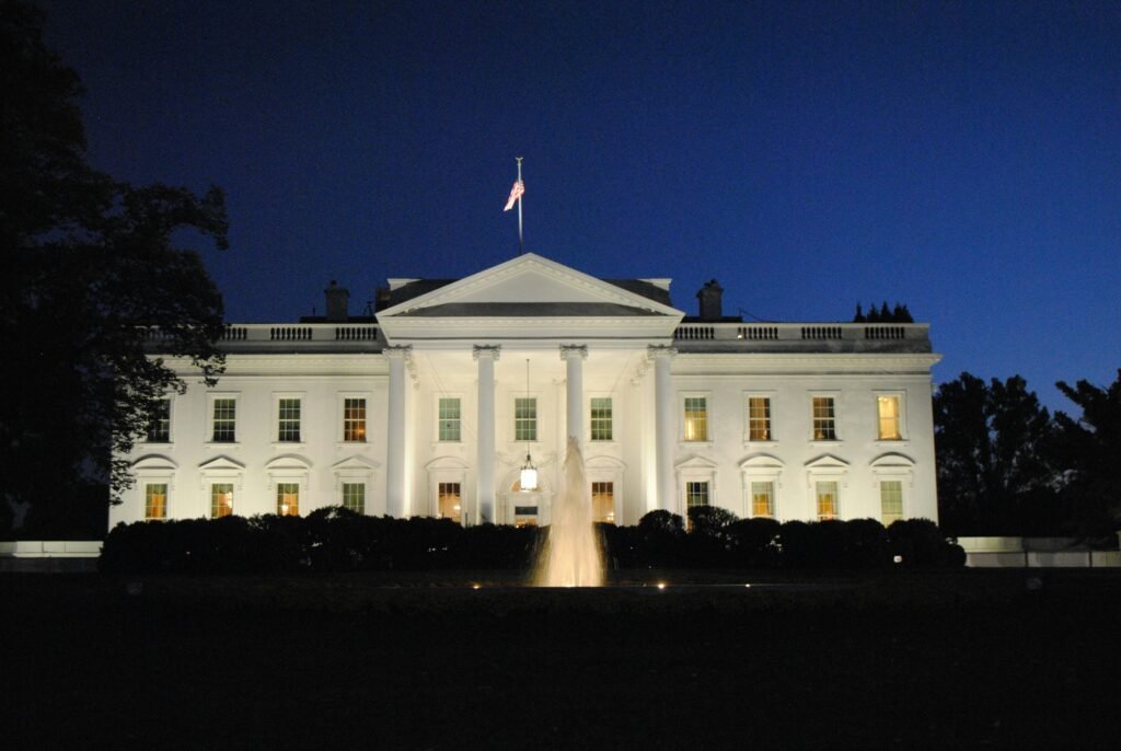 The White House illuminated at night, Washington, D.C.