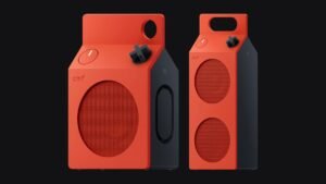 Orange CMF Speaker S and Speaker M milk-carton Bluetooth speakers side by side