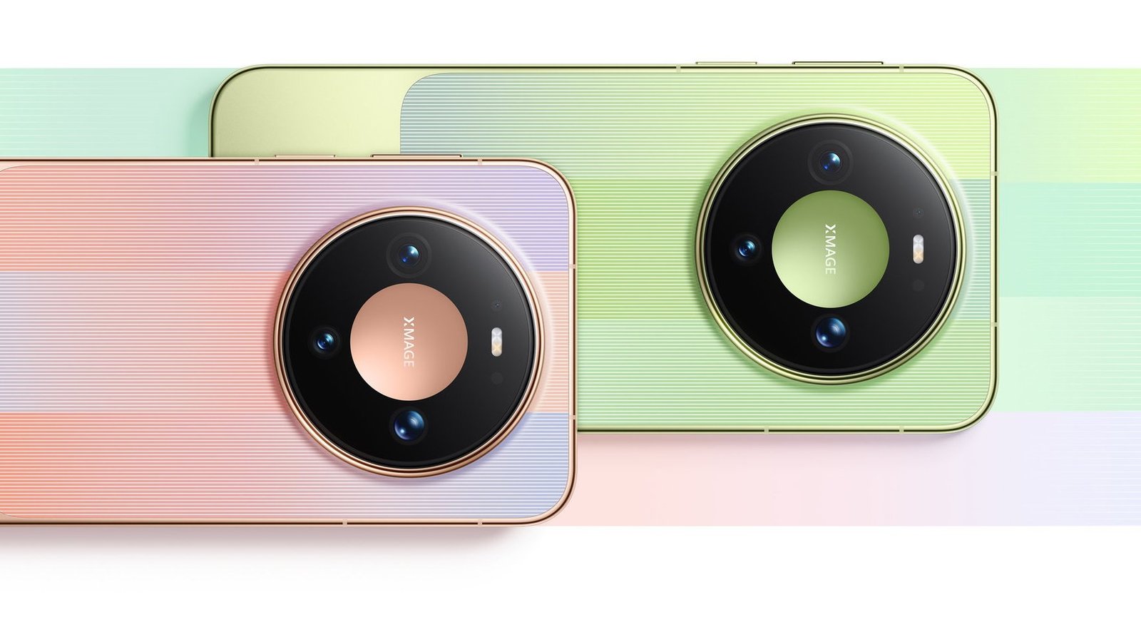 Two Huawei Mate 90 phones in pink and green showing the circular XMAGE camera modules