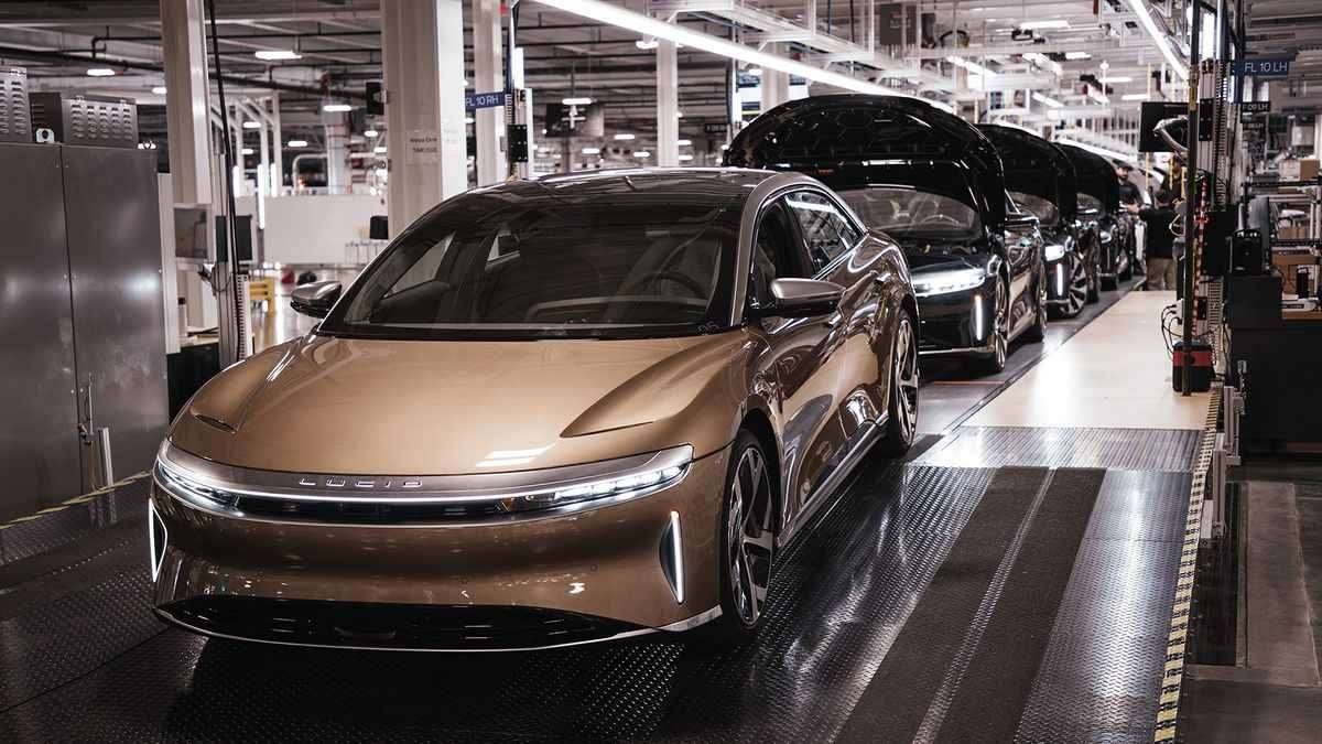 Lucid Air sedans on the production line at Lucid's Casa Grande, Arizona factory