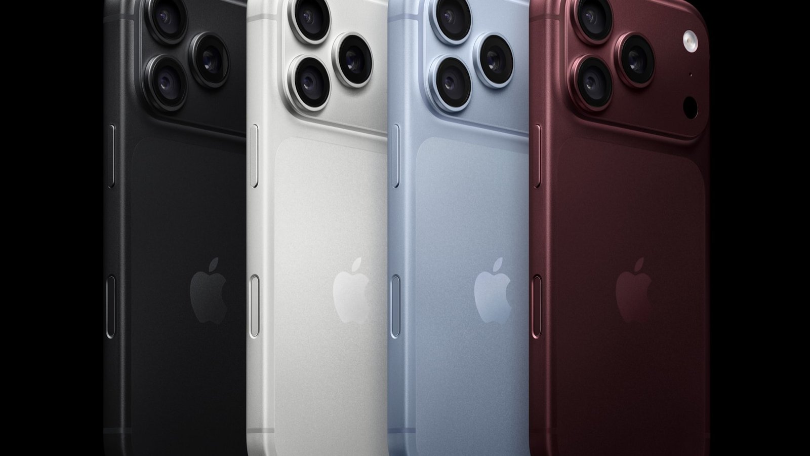 iPhone 18 Pro in black, silver, glacier and burgundy finishes, rear camera view