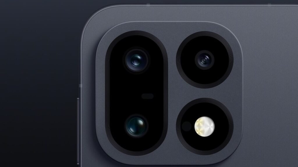 Close-up of the OnePlus 16's triple camera module on a dark background